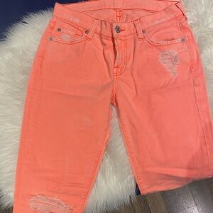 Seven for all mankind neon orange skinny jeans 25